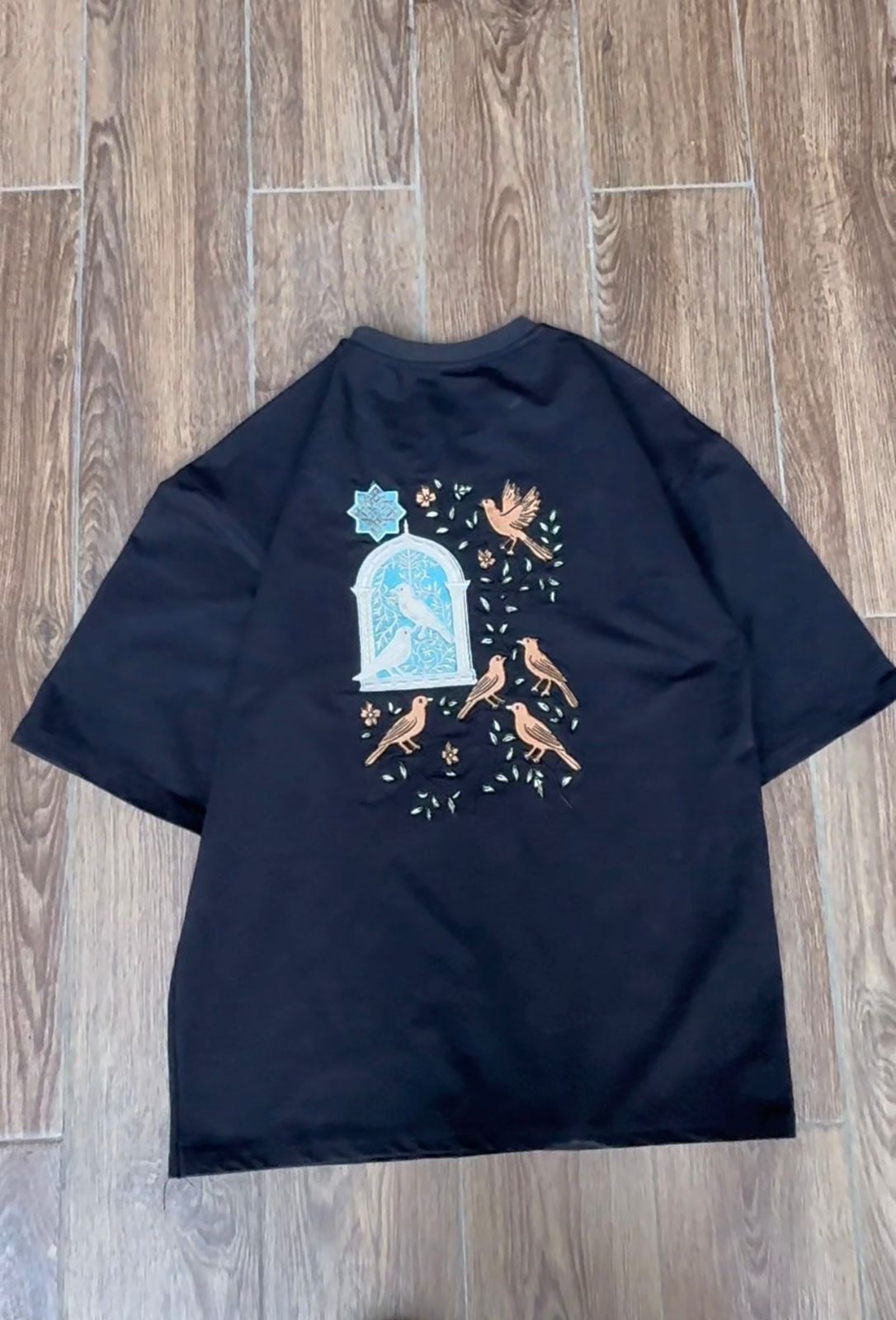 Bulbul — Heritage Embroidered Oversized Tee | Jet Black