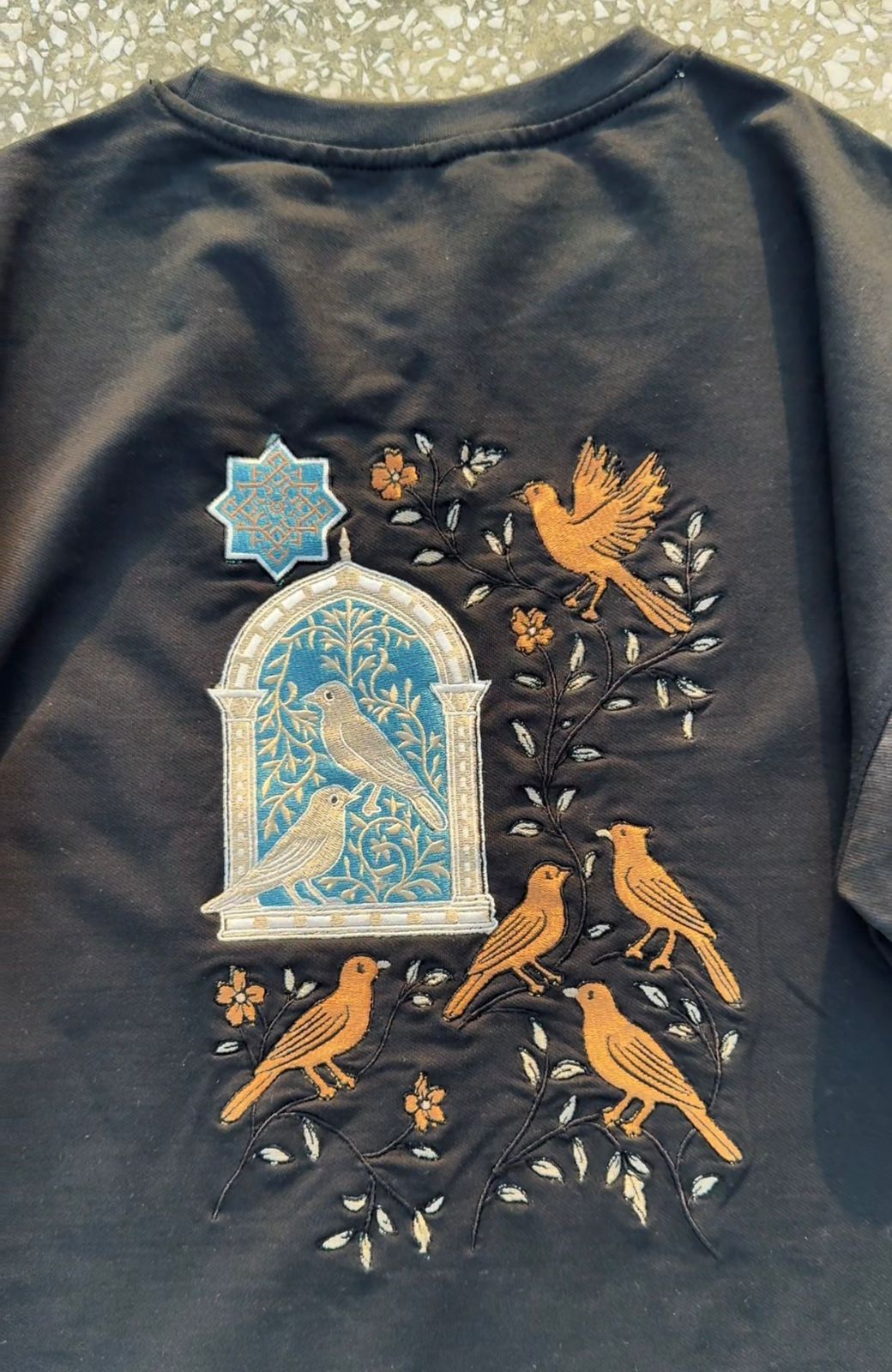 Bulbul — Heritage Embroidered Oversized Tee | Jet Black