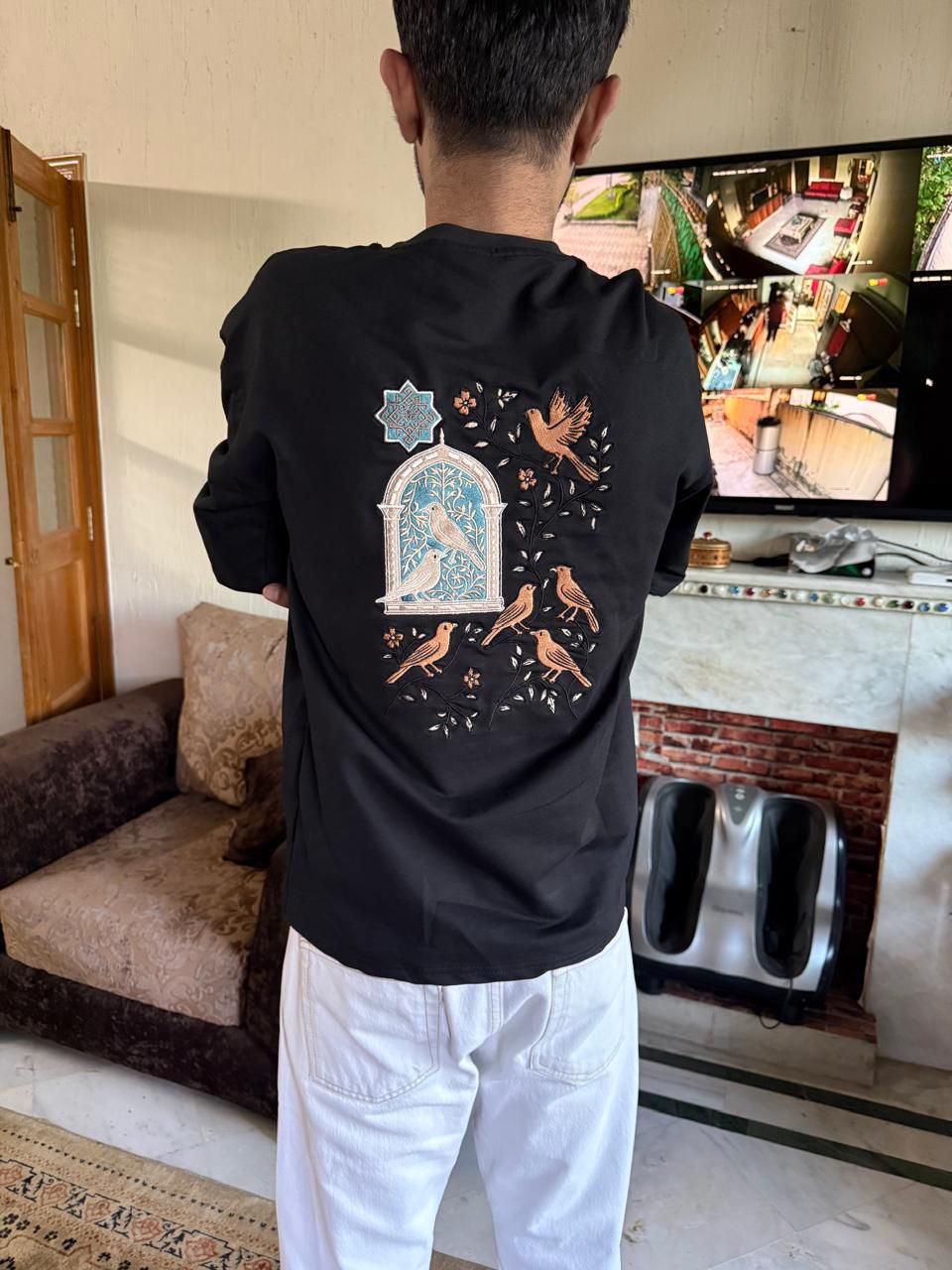 Bulbul — Heritage Embroidered Oversized Tee | Jet Black