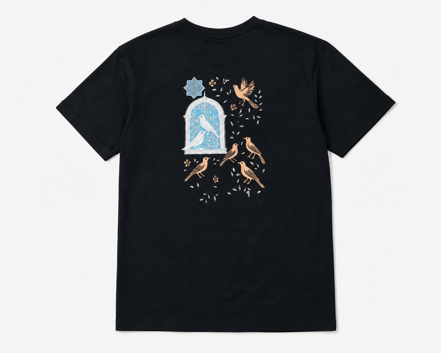 The Conference of Birds  —Embroidered Oversized Tee | Jet Black